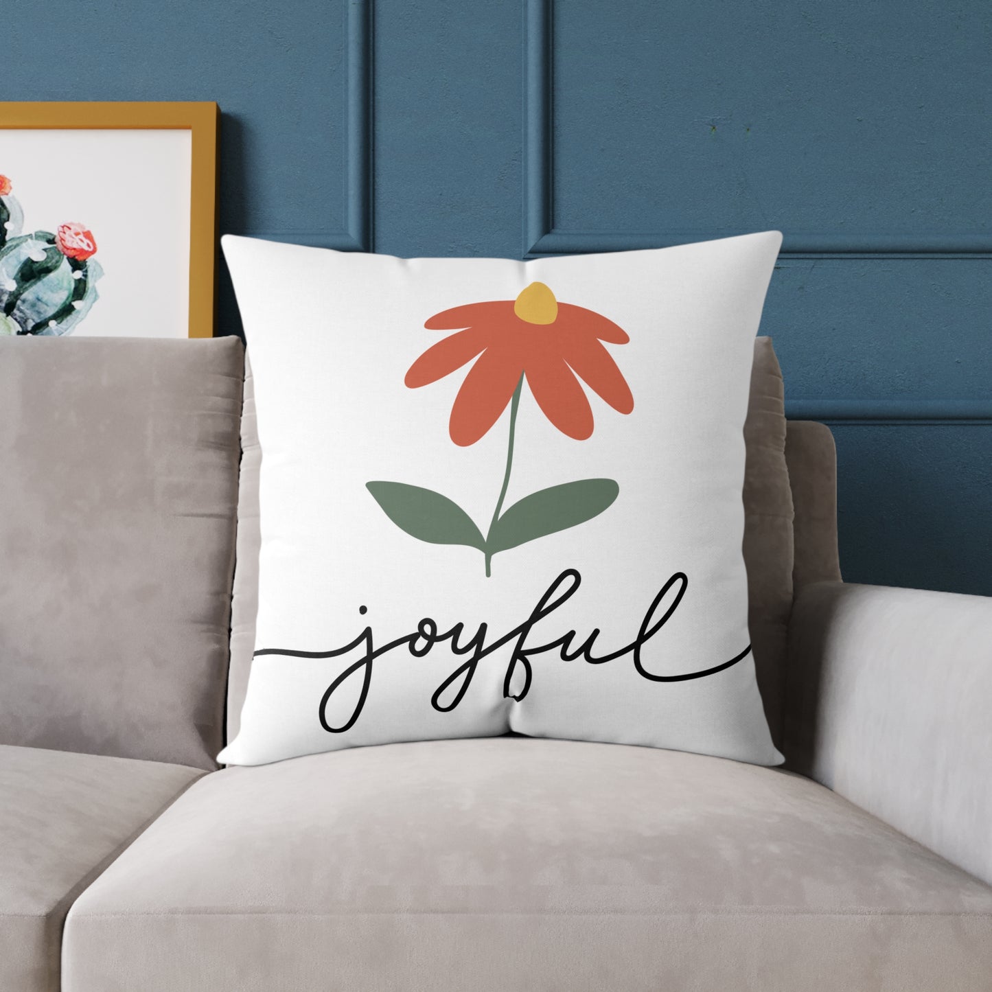 Joyful Floral Square Pillow | Home Decor, Gift for Her, Cozy Living Room, Botanical Pillow, Inspirational Cushion