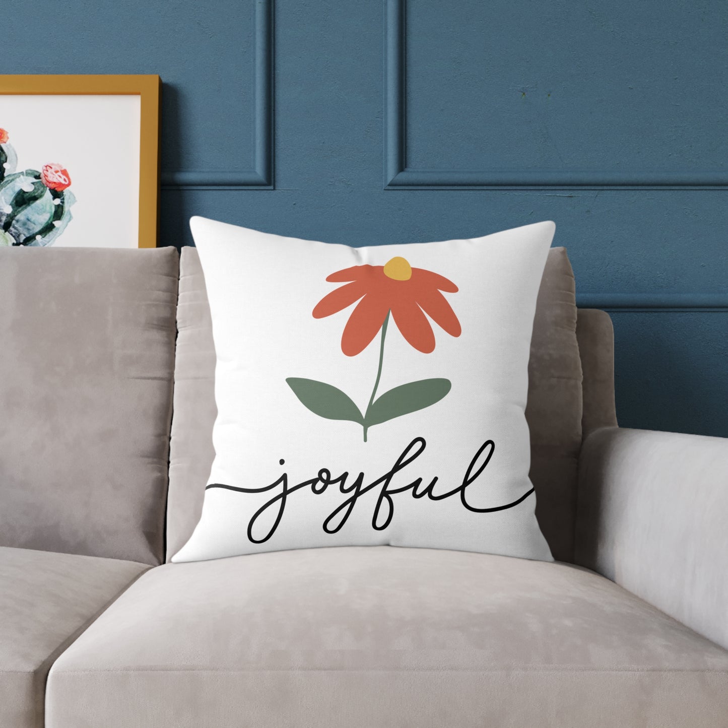 Joyful Floral Square Pillow | Home Decor, Gift for Her, Cozy Living Room, Botanical Pillow, Inspirational Cushion
