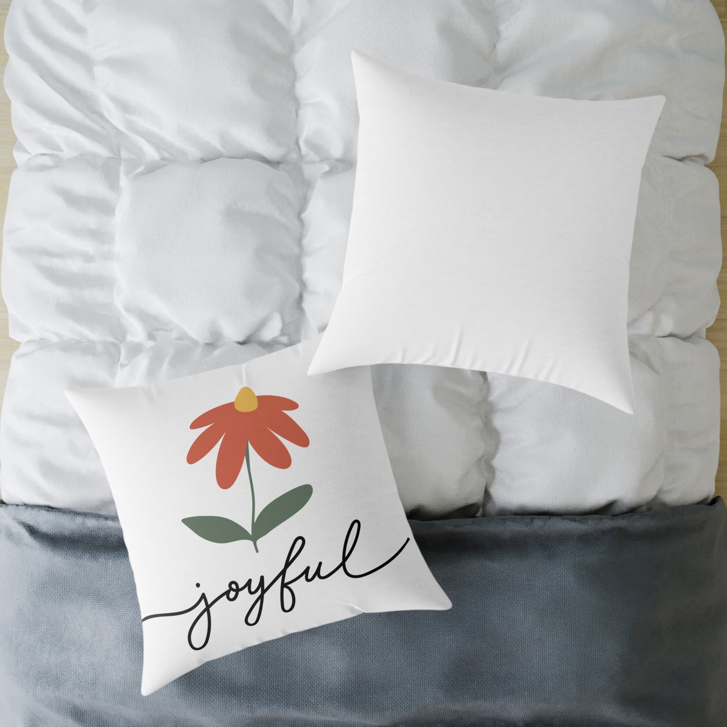 Joyful Floral Square Pillow | Home Decor, Gift for Her, Cozy Living Room, Botanical Pillow, Inspirational Cushion