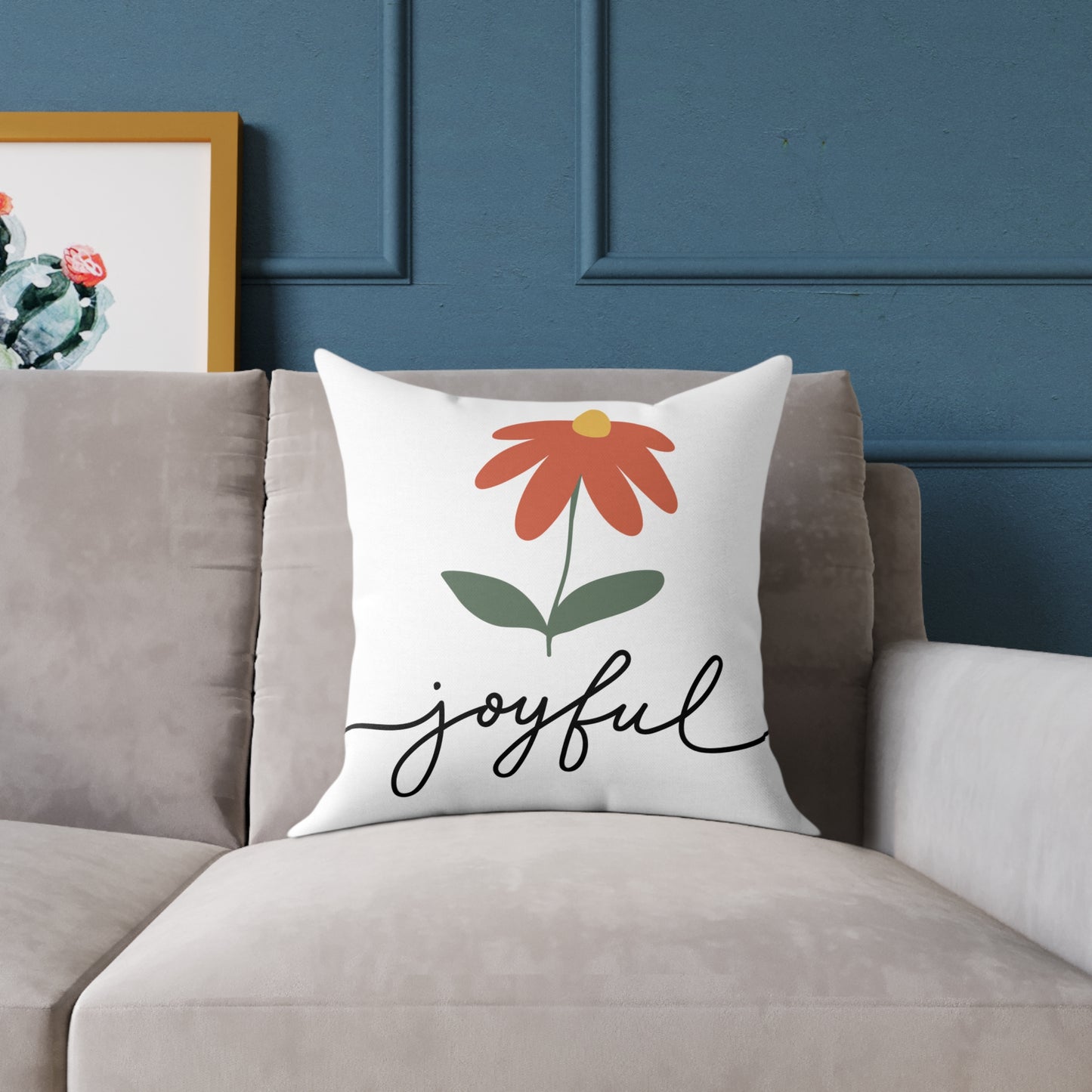 Joyful Floral Square Pillow | Home Decor, Gift for Her, Cozy Living Room, Botanical Pillow, Inspirational Cushion
