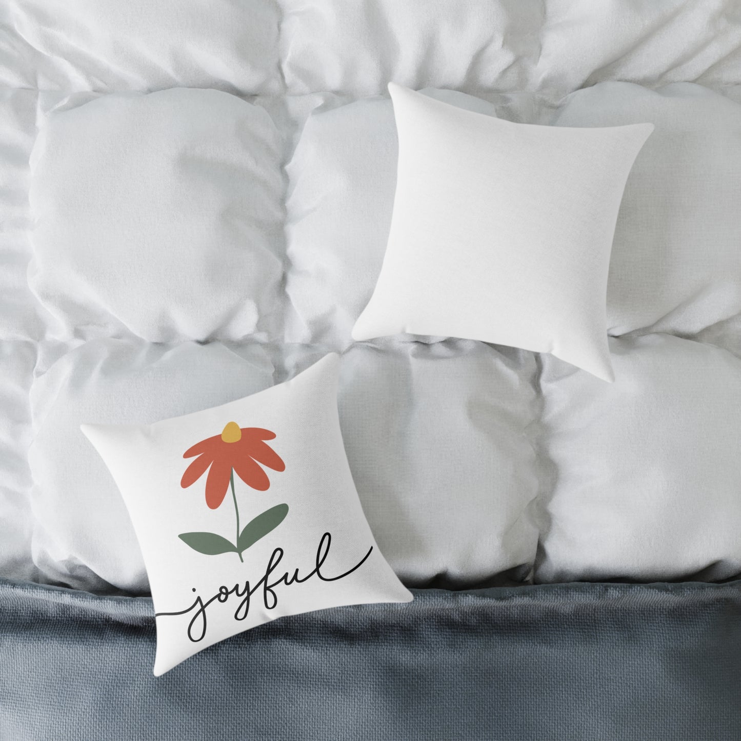Joyful Floral Square Pillow | Home Decor, Gift for Her, Cozy Living Room, Botanical Pillow, Inspirational Cushion