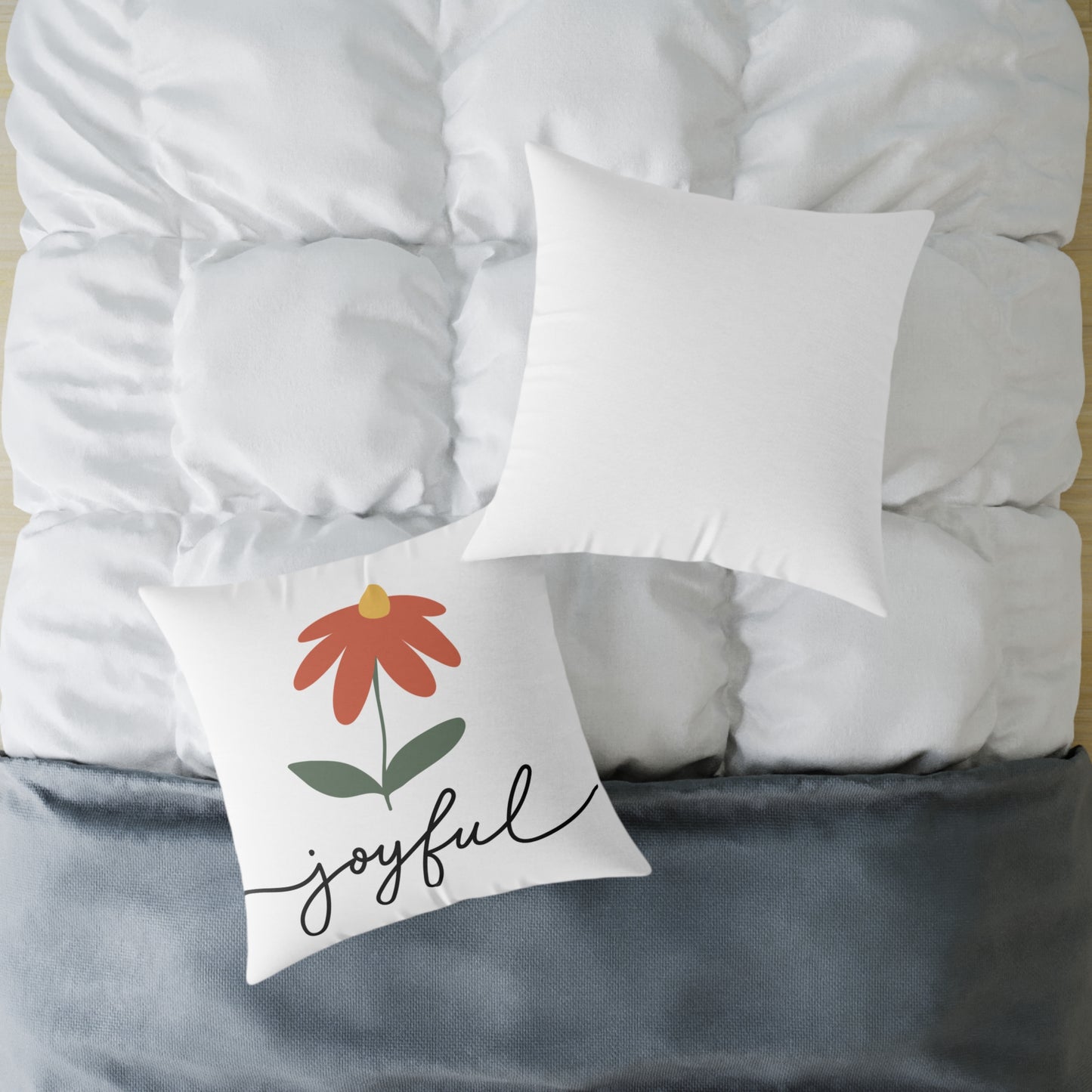 Joyful Floral Square Pillow | Home Decor, Gift for Her, Cozy Living Room, Botanical Pillow, Inspirational Cushion