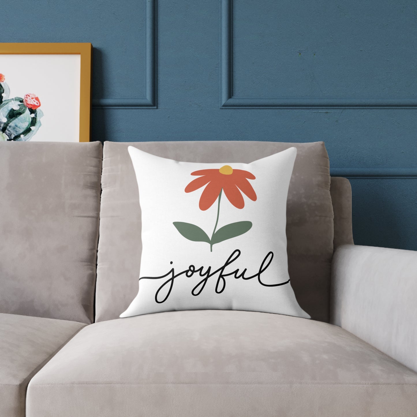 Joyful Floral Square Pillow | Home Decor, Gift for Her, Cozy Living Room, Botanical Pillow, Inspirational Cushion