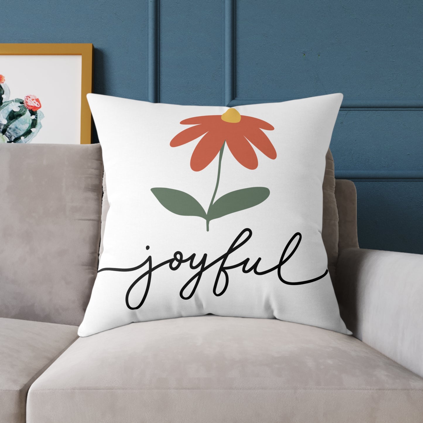 Joyful Floral Square Pillow | Home Decor, Gift for Her, Cozy Living Room, Botanical Pillow, Inspirational Cushion