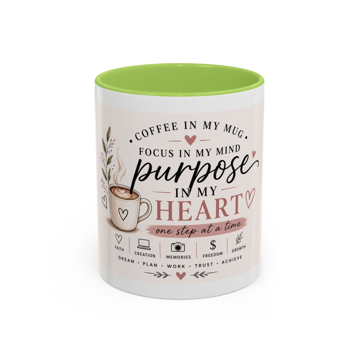 Coffee Mug — "Coffee in My Mug, Purpose in My Heart" Inspirational Accent Mug (11/15 oz)