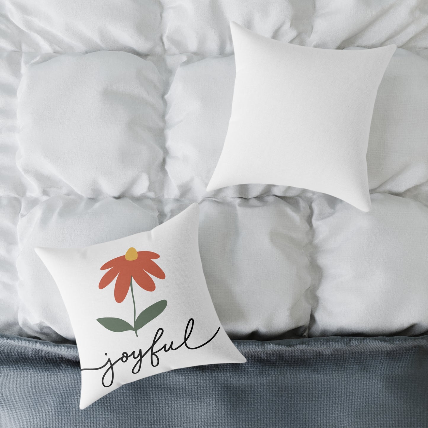 Joyful Floral Square Pillow | Home Decor, Gift for Her, Cozy Living Room, Botanical Pillow, Inspirational Cushion