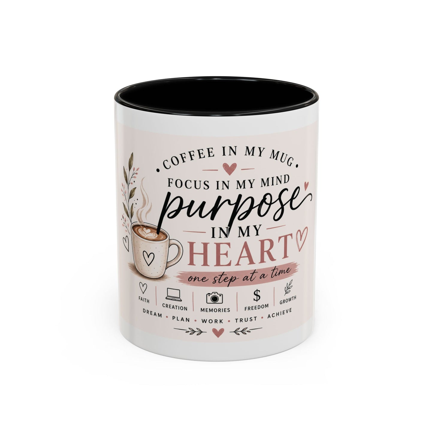 Coffee Mug — "Coffee in My Mug, Purpose in My Heart" Inspirational Accent Mug (11/15 oz)