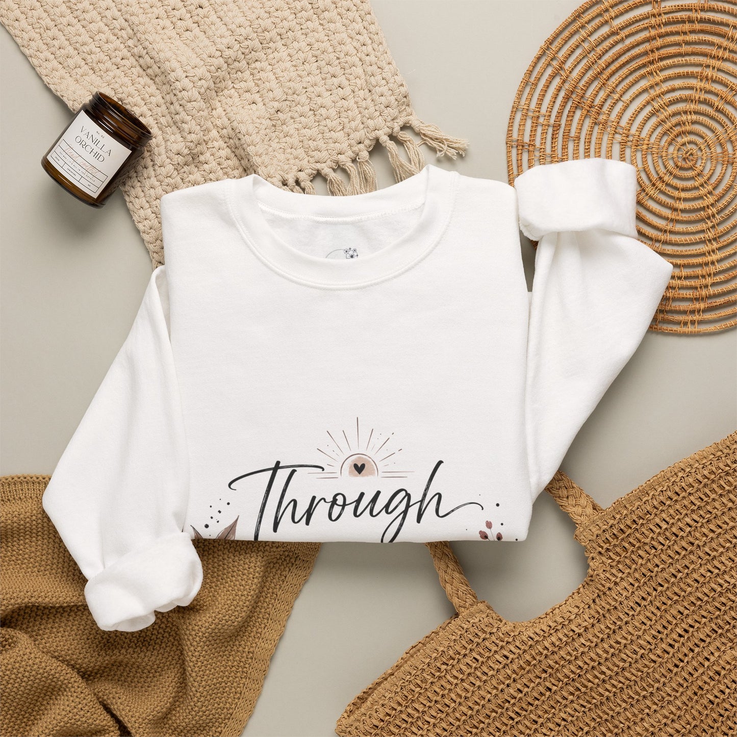 Crewneck Sweatshirt — "Through Purpose" Floral Inspirational Pullover
