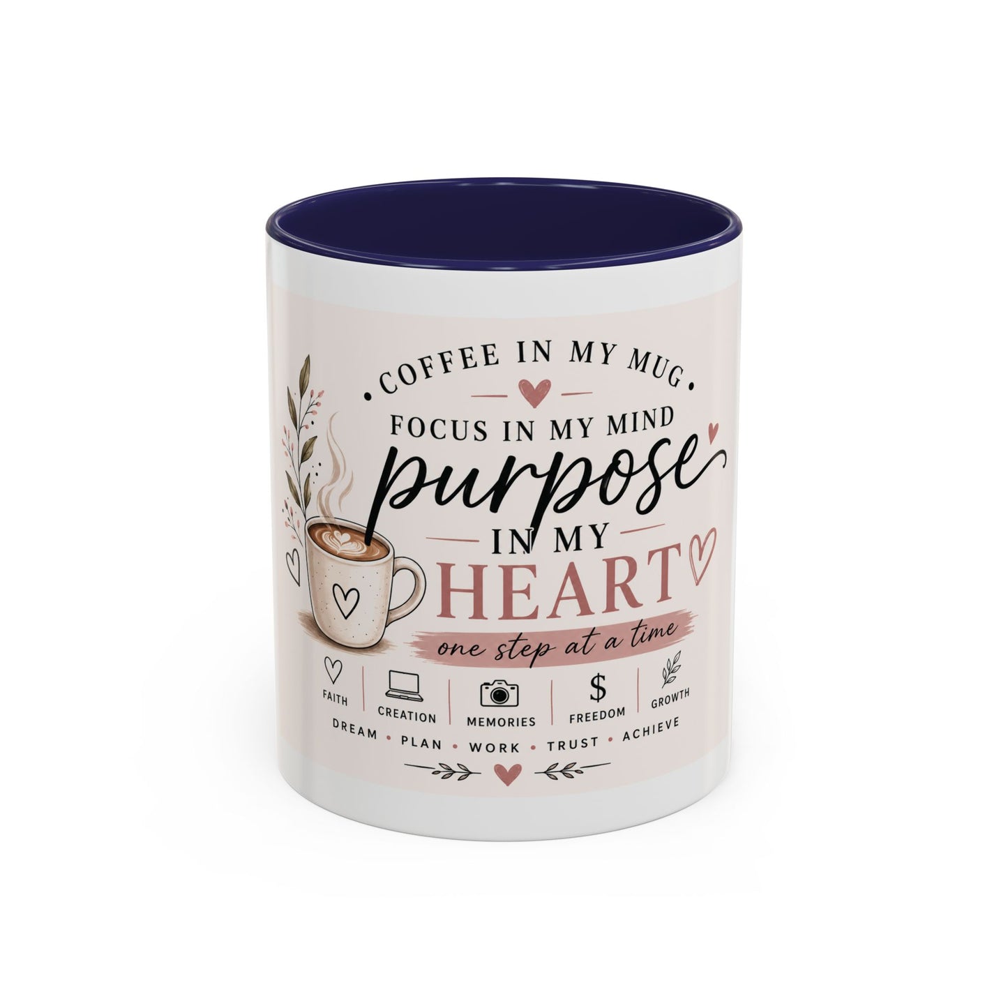 Coffee Mug — "Coffee in My Mug, Purpose in My Heart" Inspirational Accent Mug (11/15 oz)