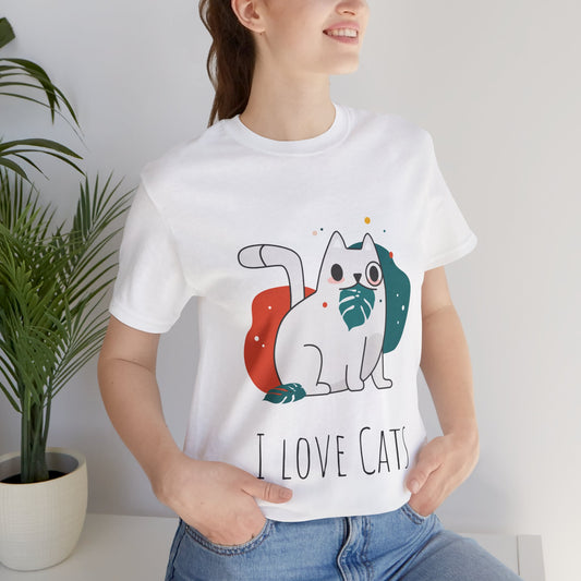 Camiseta de manga corta con estampado "I Love Cats"