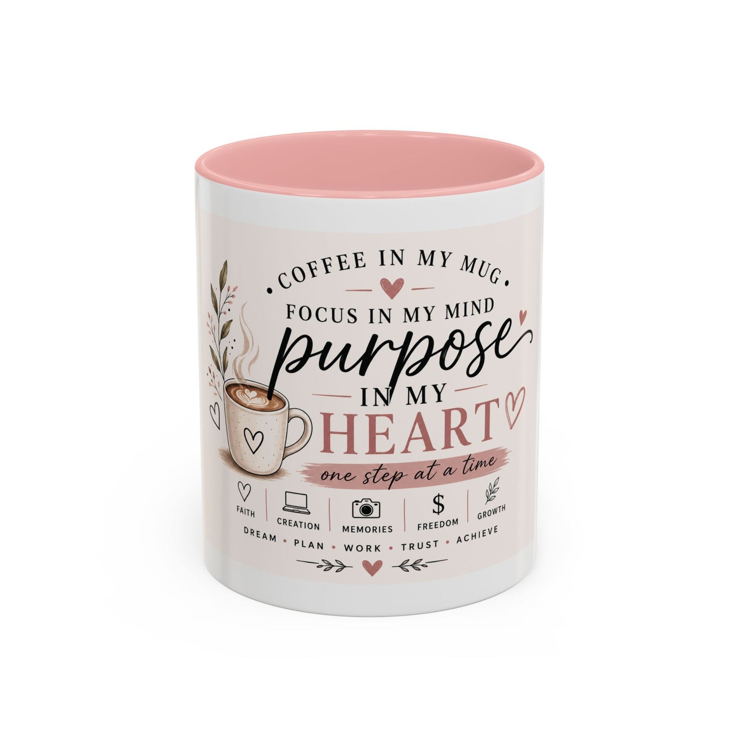 Coffee Mug — "Coffee in My Mug, Purpose in My Heart" Inspirational Accent Mug (11/15 oz)