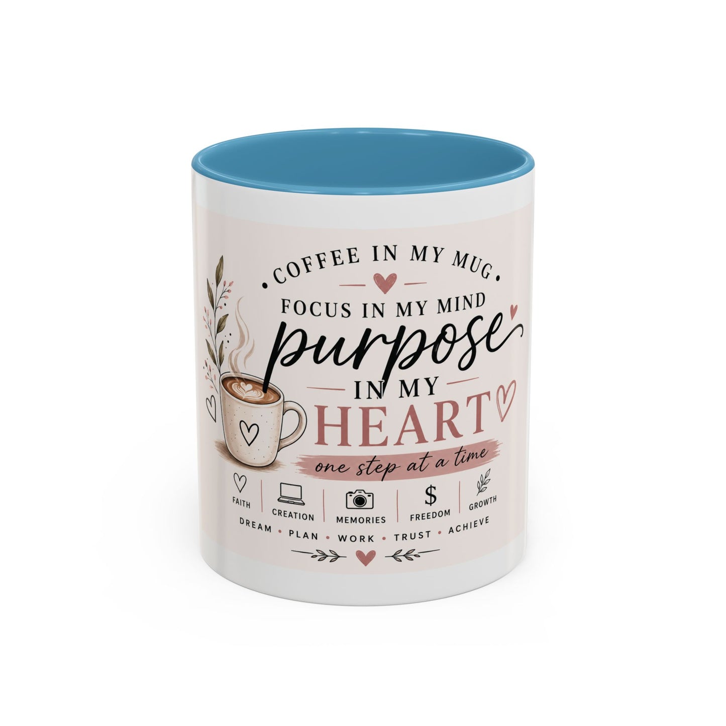 Coffee Mug — "Coffee in My Mug, Purpose in My Heart" Inspirational Accent Mug (11/15 oz)