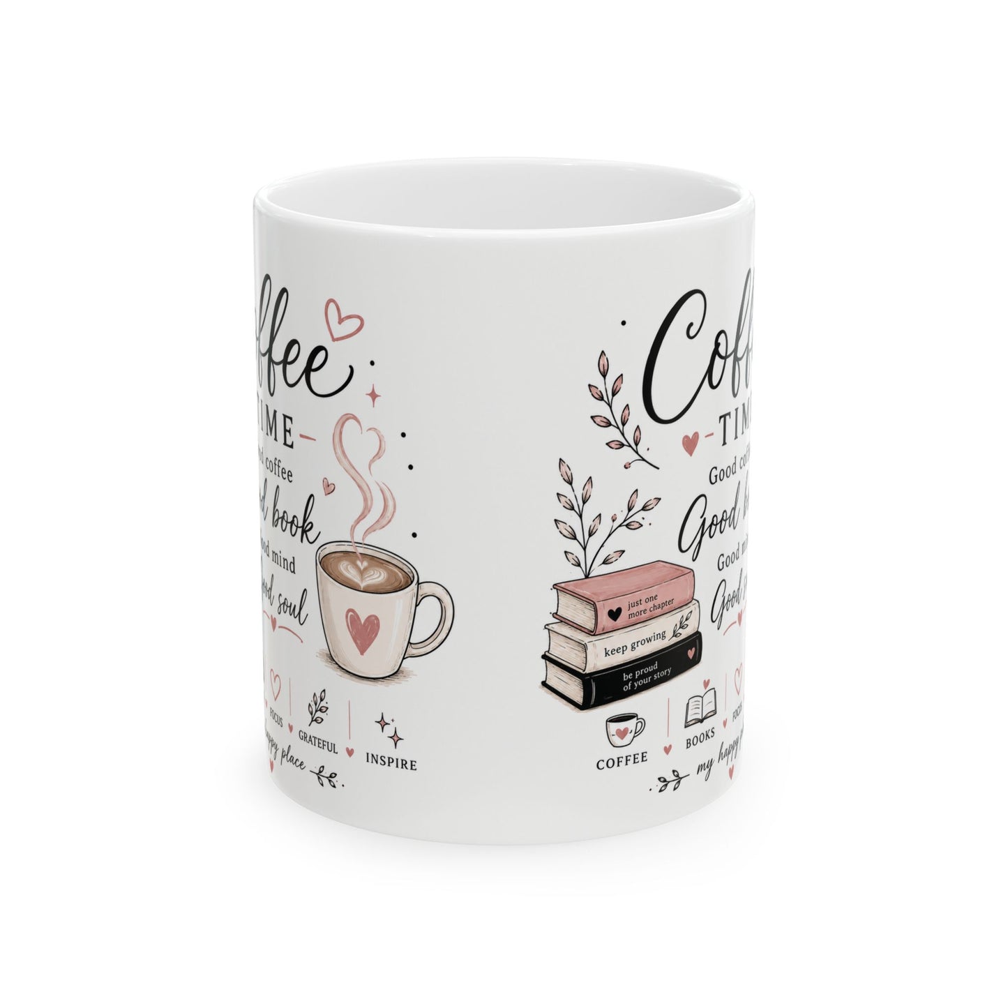 Coffee & Books Ceramic Mug — 'Coffee Time' Cozy Reading Gift (11oz/15oz)