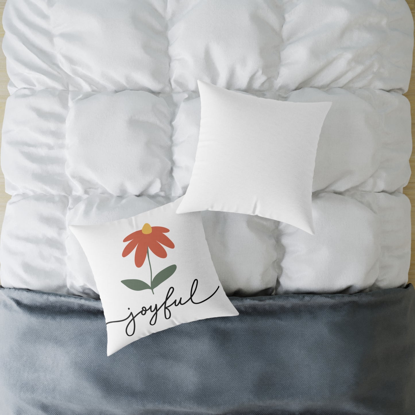 Joyful Floral Square Pillow | Home Decor, Gift for Her, Cozy Living Room, Botanical Pillow, Inspirational Cushion