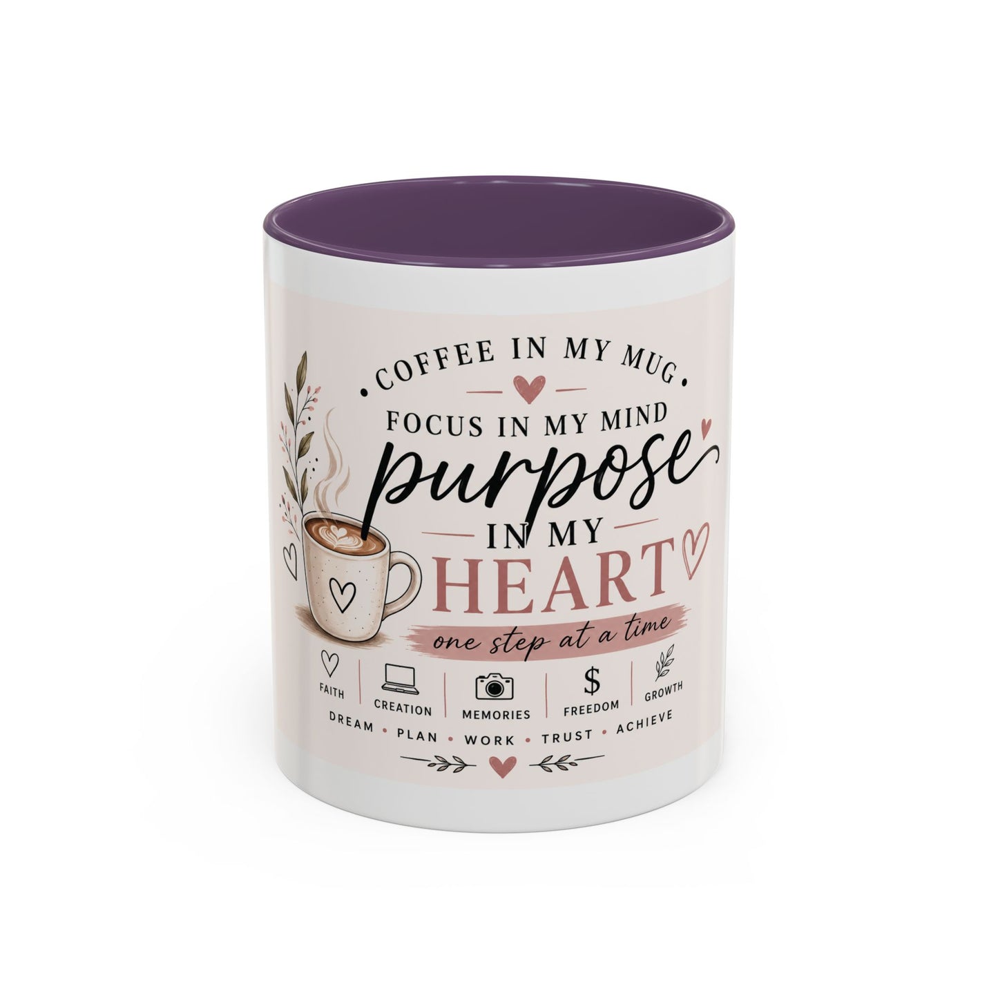 Coffee Mug — "Coffee in My Mug, Purpose in My Heart" Inspirational Accent Mug (11/15 oz)